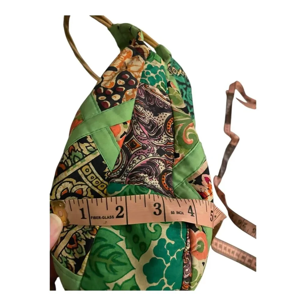 Vintage Handmade quilted patchwork hobo bag rattan handle water resistant lining
